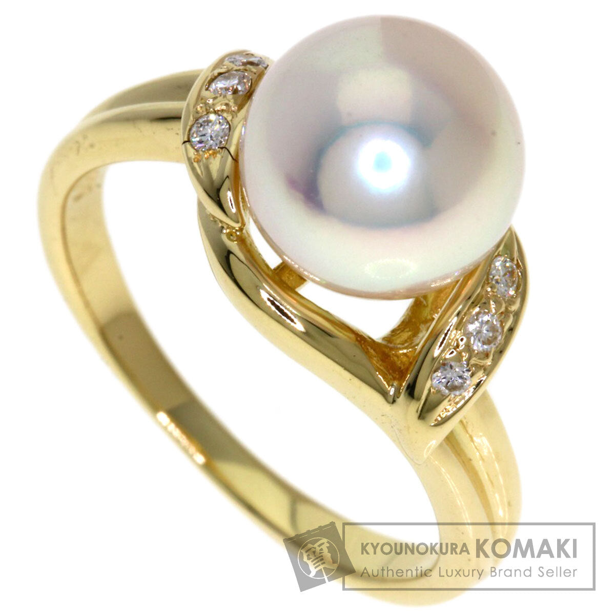 MIKIMOTO Pearl Pearl Diamond Ring K14 Yellow Gold Ladies [Used]