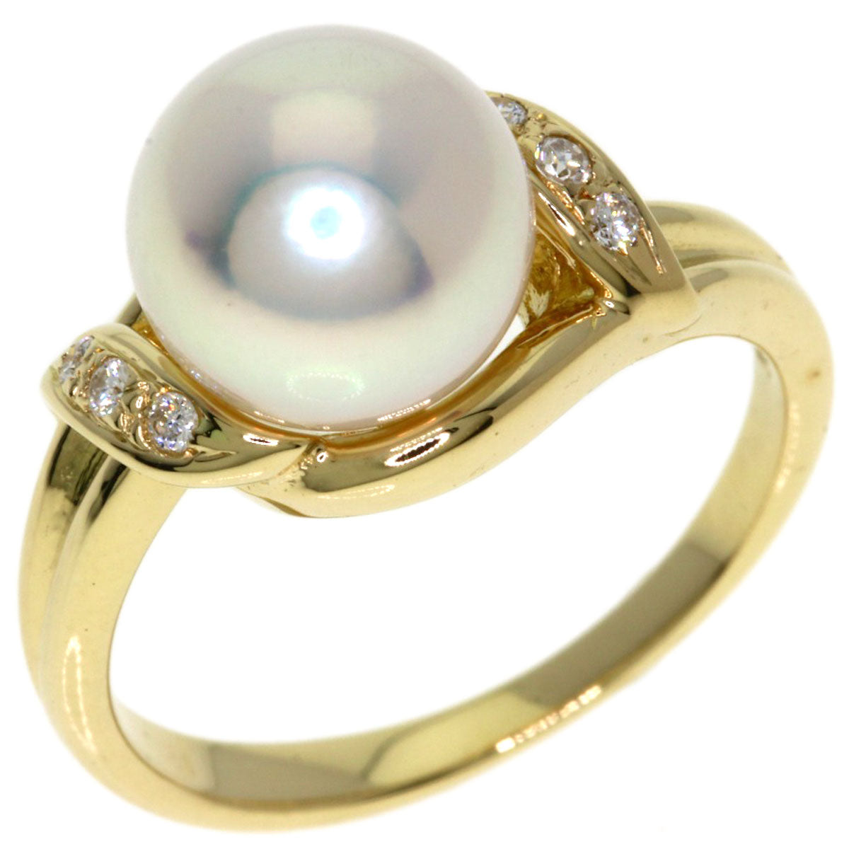 MIKIMOTO Pearl Pearl Diamond Ring K14 Yellow Gold Ladies [Used]