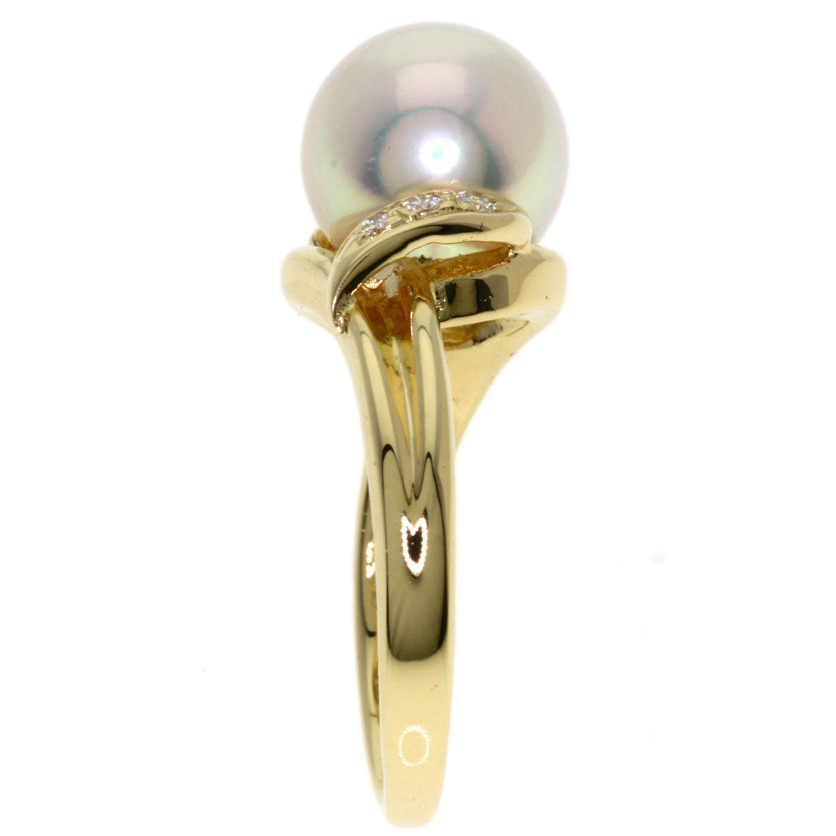 MIKIMOTO Pearl Pearl Diamond Ring K14 Yellow Gold Ladies [Used]