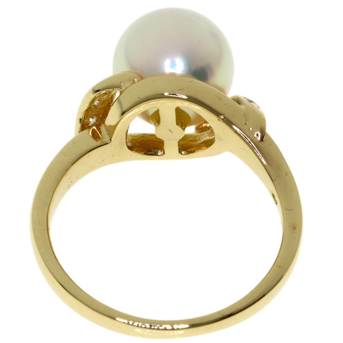 MIKIMOTO Pearl Pearl Diamond Ring K14 Yellow Gold Ladies [Used]