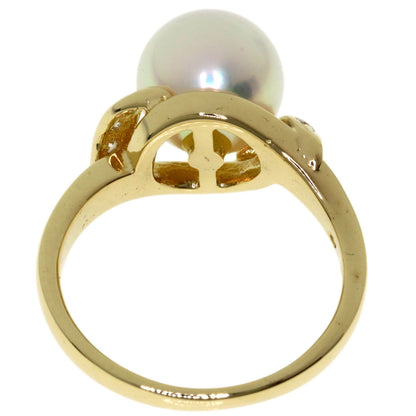 MIKIMOTO Pearl Pearl Diamond Ring K14 Yellow Gold Ladies [Used]