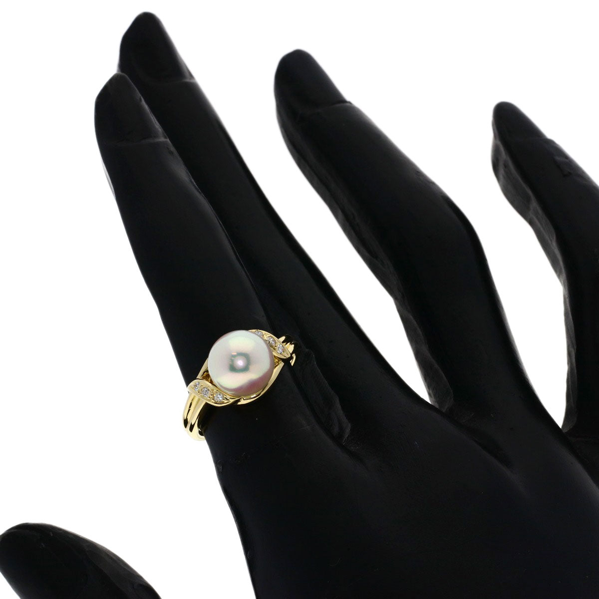 MIKIMOTO Pearl Pearl Diamond Ring K14 Yellow Gold Ladies [Used]