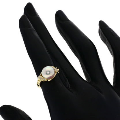 MIKIMOTO Pearl Pearl Diamond Ring K14 Yellow Gold Ladies [Used]
