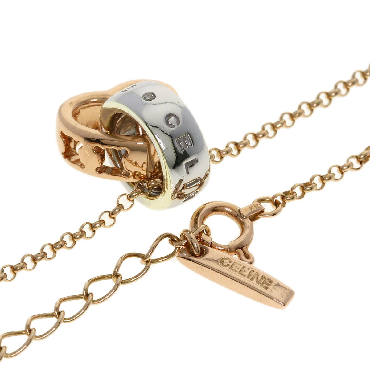 CELINE Macadam Heart Baby Ring with Diamond Necklace K10 Pink Gold Ladies [Used]