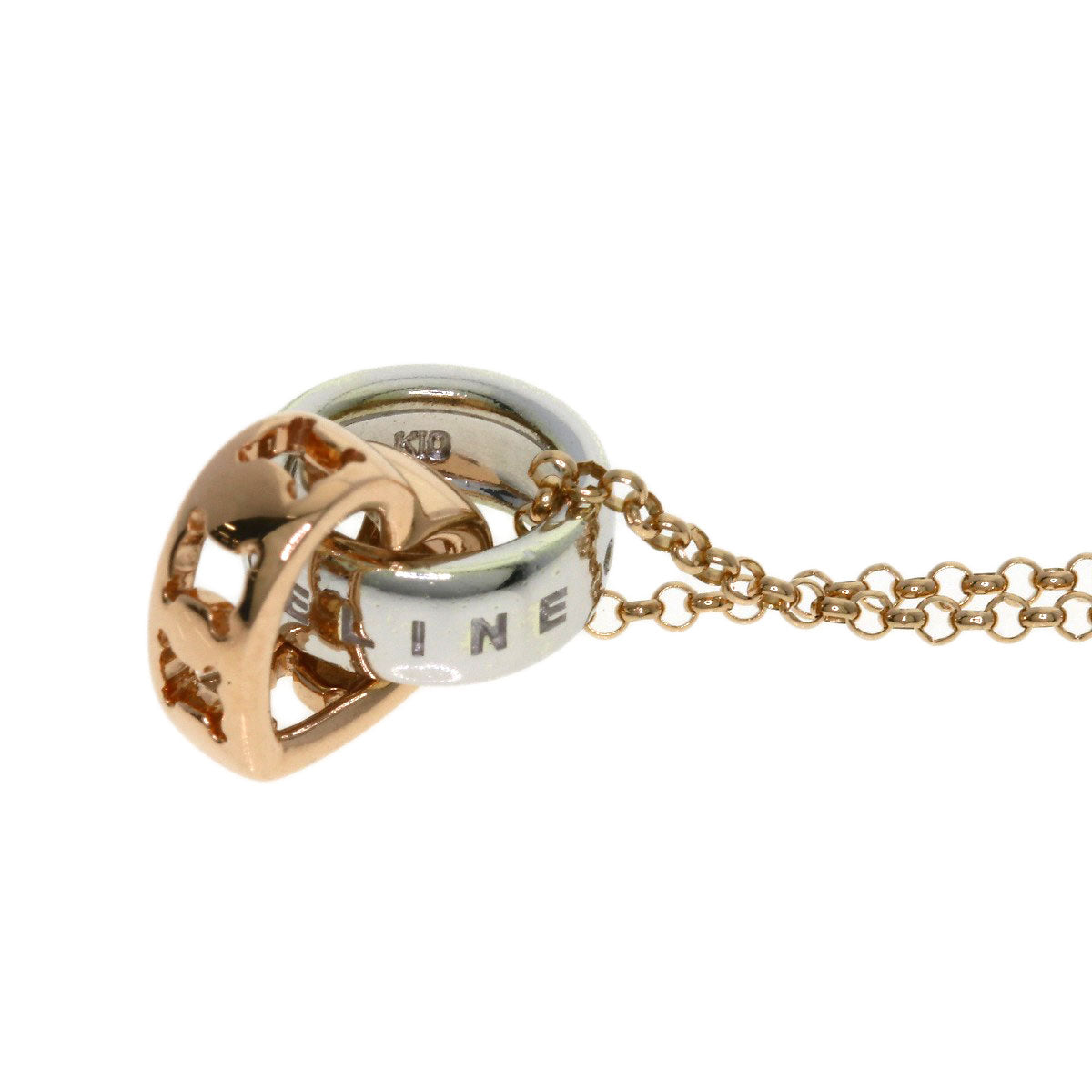 CELINE Macadam Heart Baby Ring with Diamond Necklace K10 Pink Gold Ladies [Used]