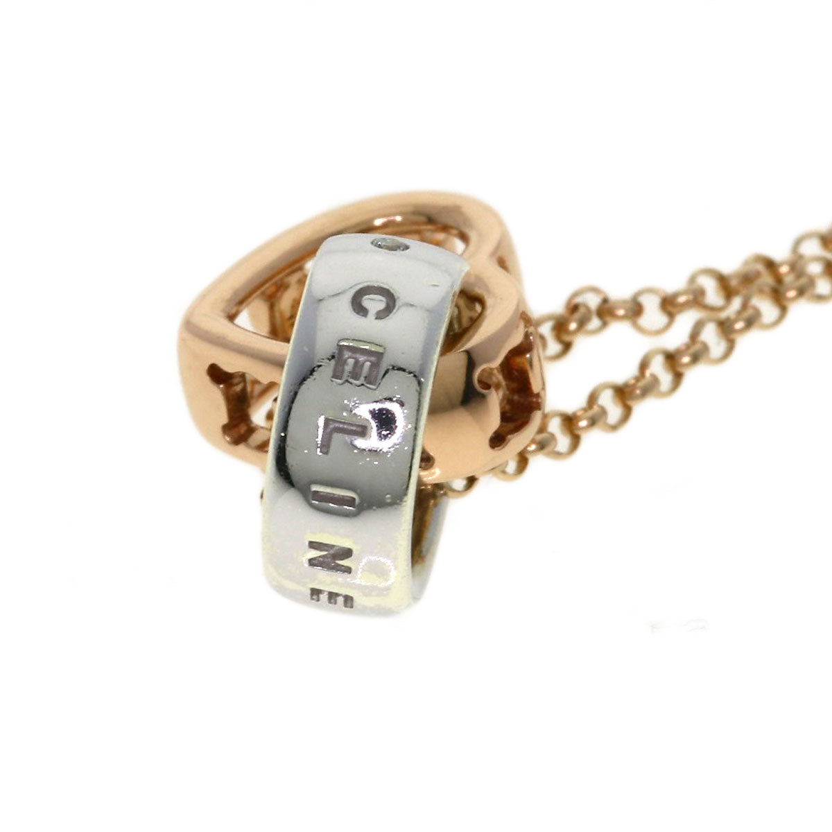CELINE Macadam Heart Baby Ring with Diamond Necklace K10 Pink Gold Ladies [Used]