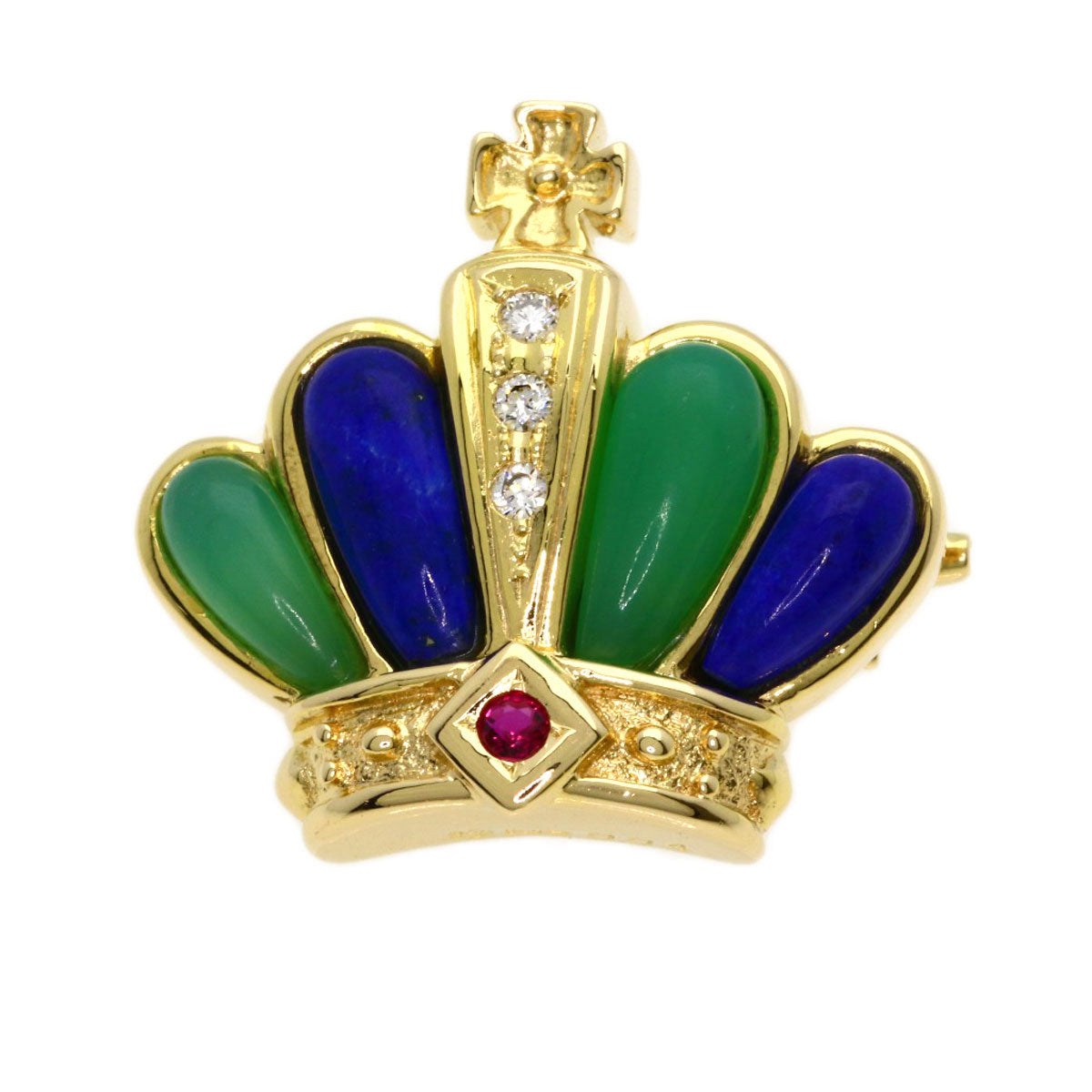 TASAKI Lapis Lazuli & Azure stone Chrysoprase Diamond Pendant Top (2-way design) Brooch K18 Yellow Gold Ladies [Used]