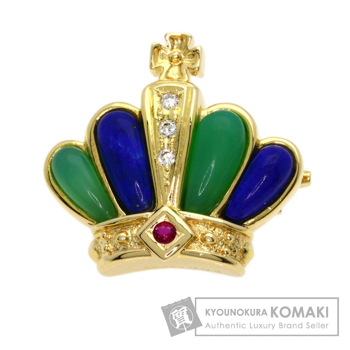 TASAKI Lapis Lazuli & Azure stone Chrysoprase Diamond Pendant Top (2-way design) Brooch K18 Yellow Gold Ladies [Used]