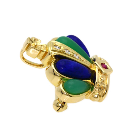 TASAKI Lapis Lazuli & Azure stone Chrysoprase Diamond Pendant Top (2-way design) Brooch K18 Yellow Gold Ladies [Used]