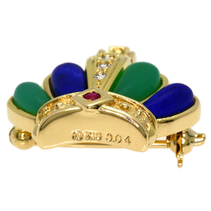 TASAKI Lapis Lazuli & Azure stone Chrysoprase Diamond Pendant Top (2-way design) Brooch K18 Yellow Gold Ladies [Used]