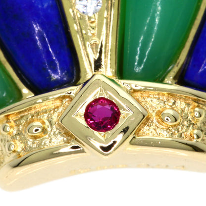 TASAKI Lapis Lazuli & Azure stone Chrysoprase Diamond Pendant Top (2-way design) Brooch K18 Yellow Gold Ladies [Used]