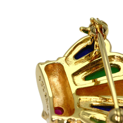 TASAKI Lapis Lazuli & Azure stone Chrysoprase Diamond Pendant Top (2-way design) Brooch K18 Yellow Gold Ladies [Used]