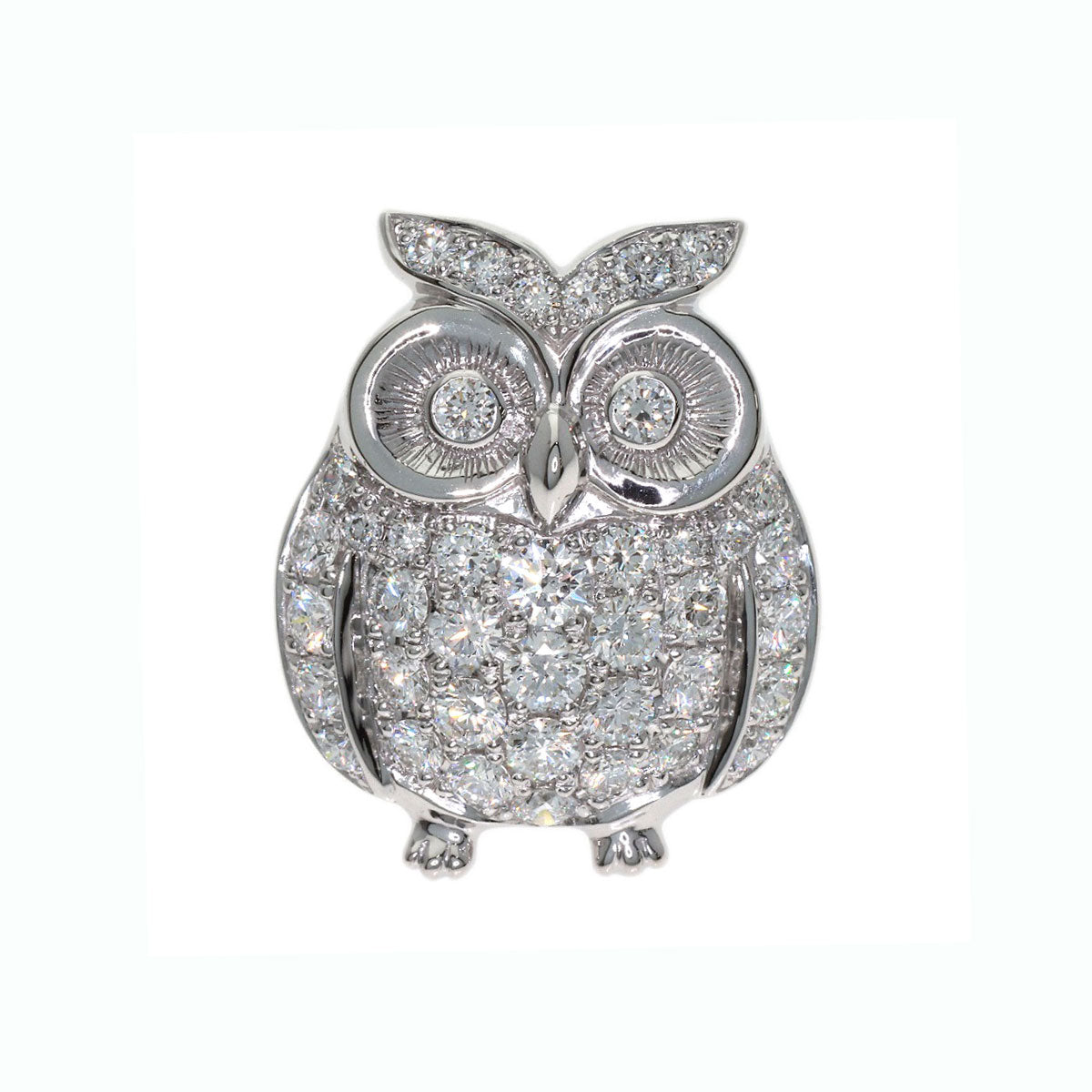 MONNICKENDAM Owl Pin Brooch Diamond Brooch K18 White Gold Ladies [Used]