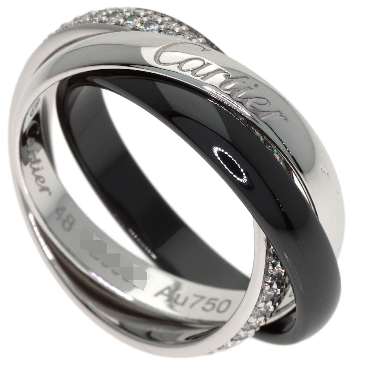 CARTIER Trinity Ceramic SM Pave Diamond #48 Ring K18 White Gold Ladies [Used]