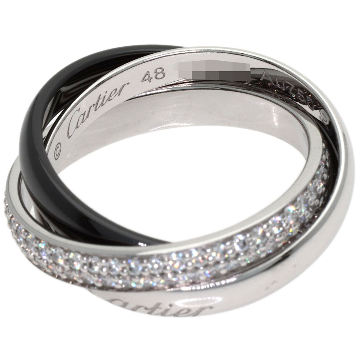 CARTIER Trinity Ceramic SM Pave Diamond #48 Ring K18 White Gold Ladies [Used]