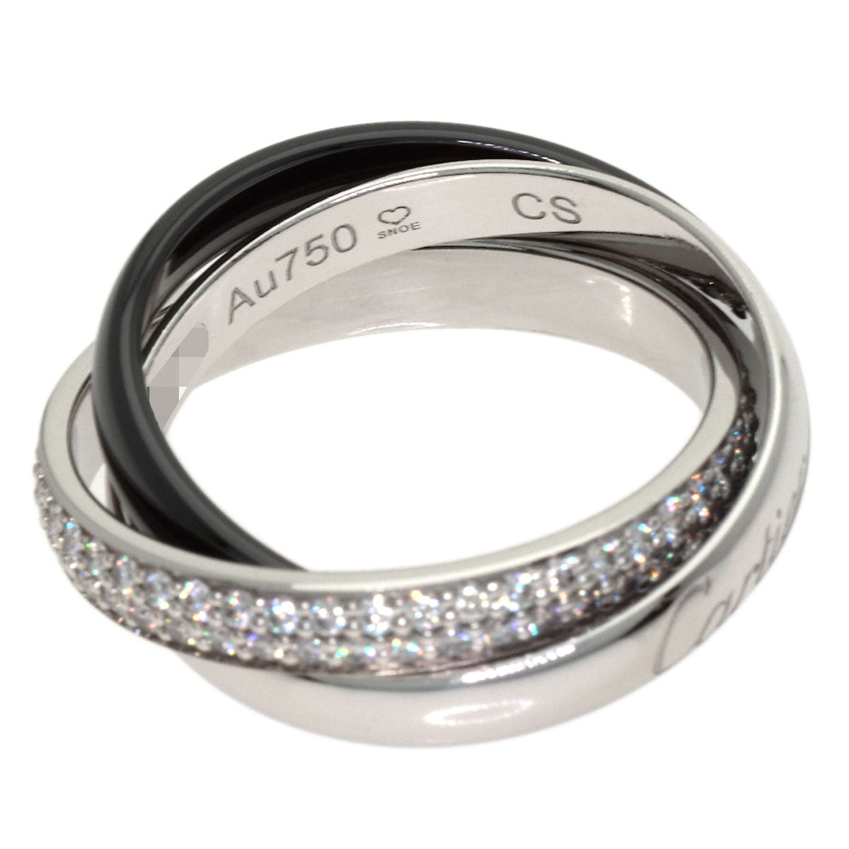 CARTIER Trinity Ceramic SM Pave Diamond #48 Ring K18 White Gold Ladies [Used]