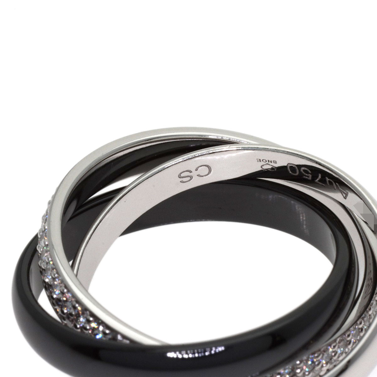 CARTIER Trinity Ceramic SM Pave Diamond #48 Ring K18 White Gold Ladies [Used]