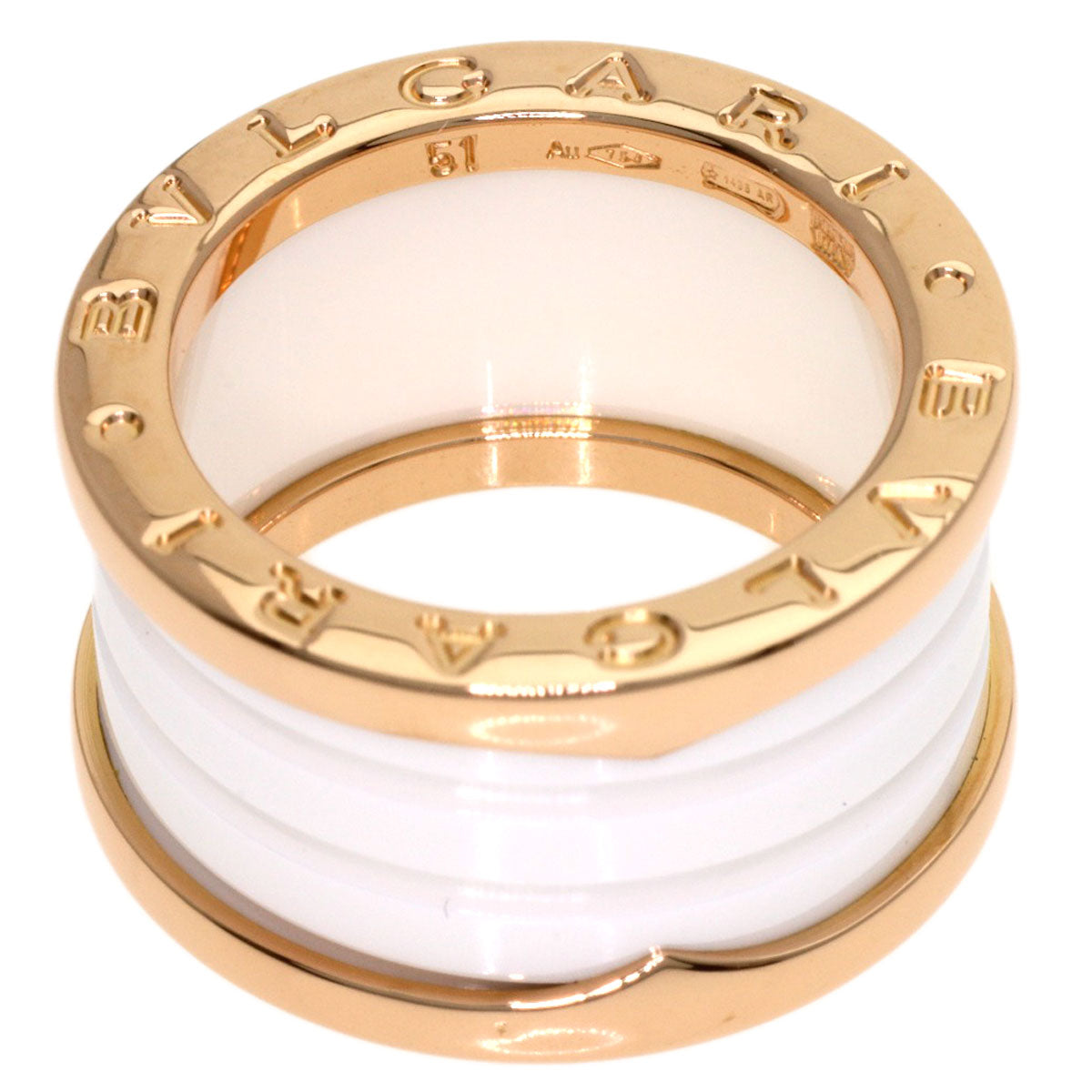 BVLGARI B.zero1 4 band White Ceramic #51 Ring K18 Pink Gold Ladies [Used]