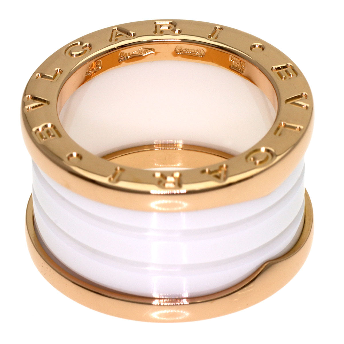 BVLGARI B.zero1 4-band White Ceramic #49 Ring K18 Pink Gold Ladies [Used]