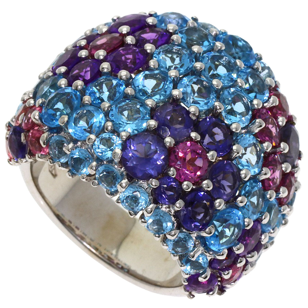 Ponte Vecchio Flower Multicolor Stone Ring K18 White Gold Ladies [Used]