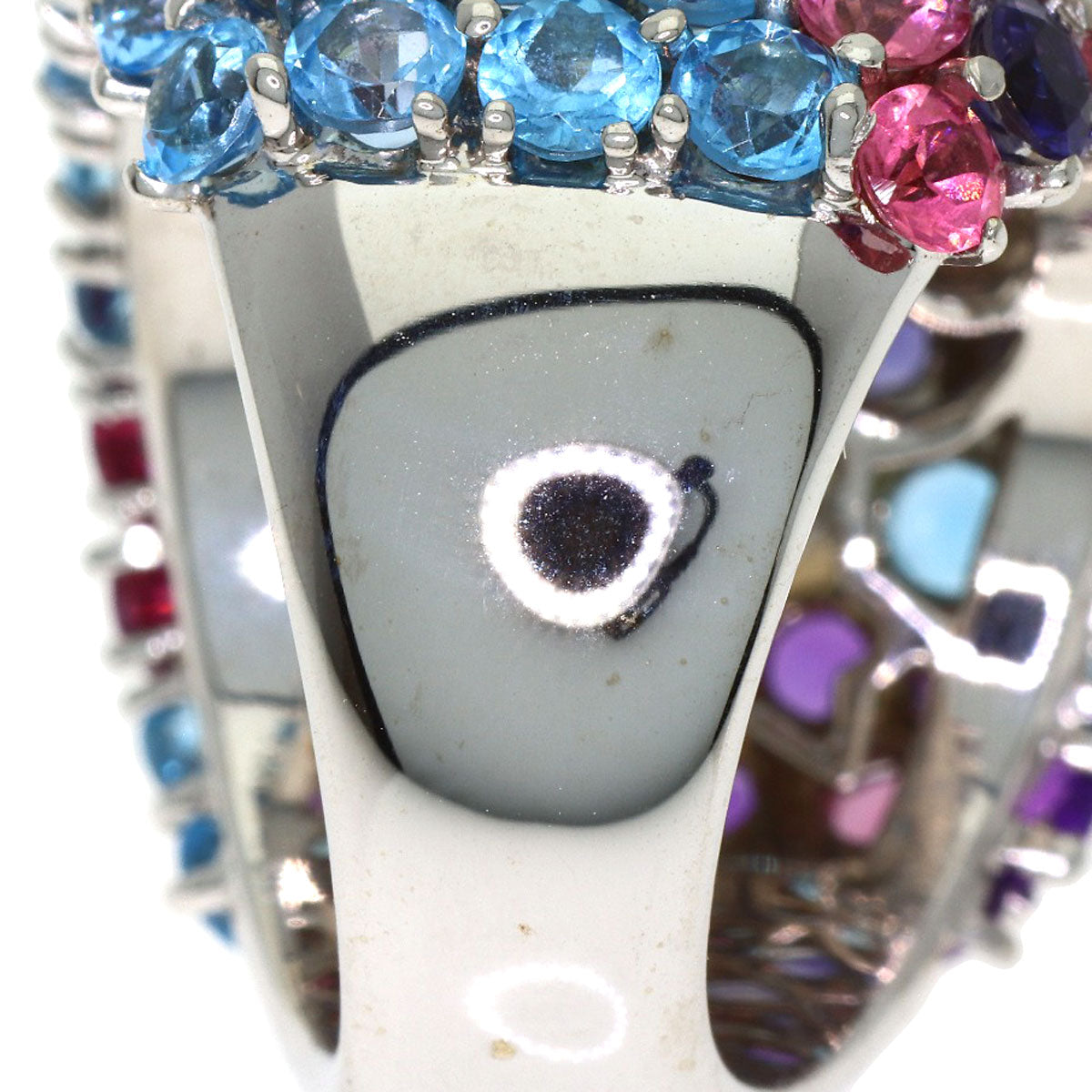Ponte Vecchio Flower Multicolor Stone Ring K18 White Gold Ladies [Used]