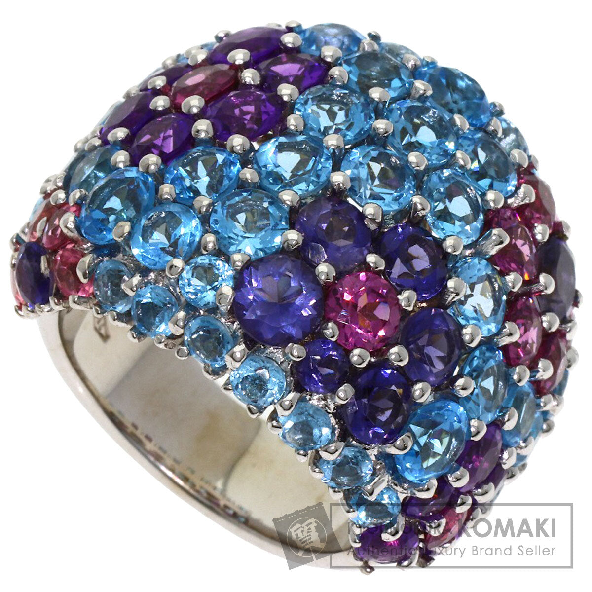 Ponte Vecchio Flower Multicolor Stone Ring K18 White Gold Ladies [Used]