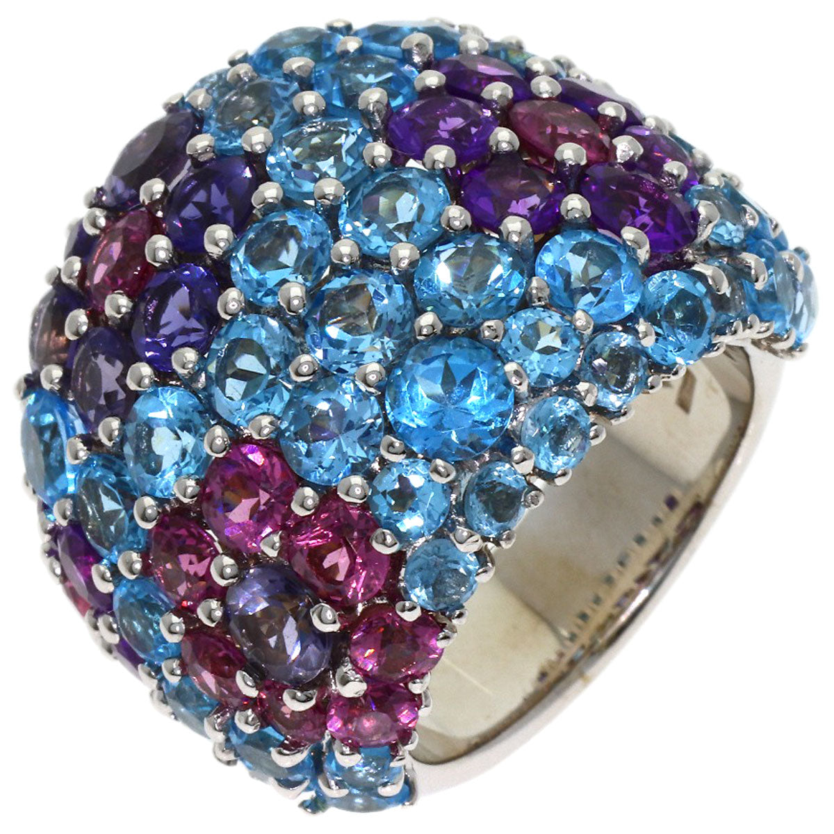 Ponte Vecchio Flower Multicolor Stone Ring K18 White Gold Ladies [Used]