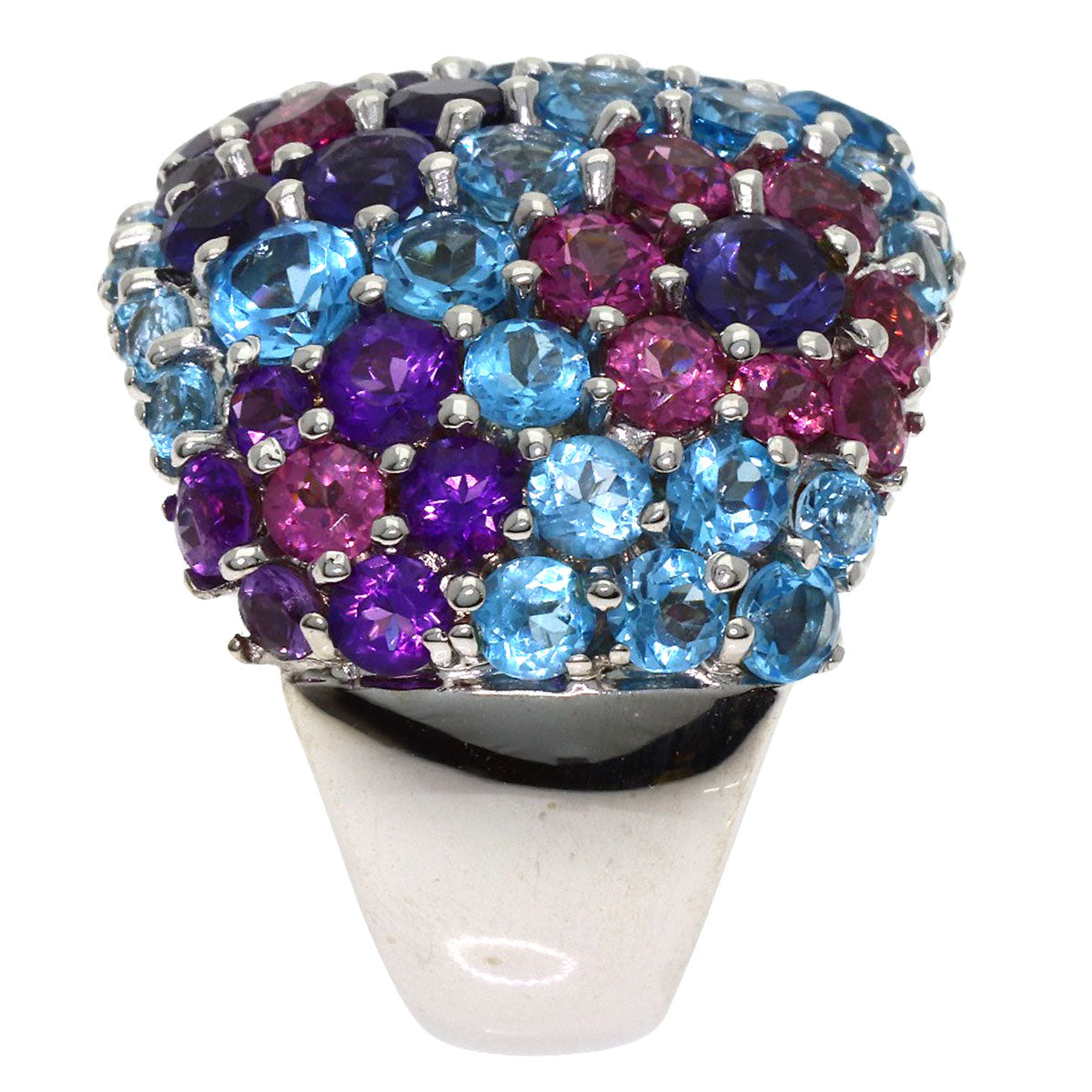 Ponte Vecchio Flower Multicolor Stone Ring K18 White Gold Ladies [Used]
