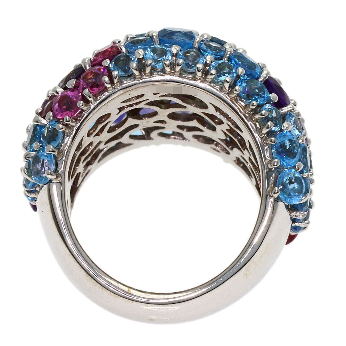 Ponte Vecchio Flower Multicolor Stone Ring K18 White Gold Ladies [Used]