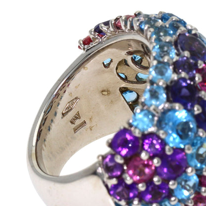 Ponte Vecchio Flower Multicolor Stone Ring K18 White Gold Ladies [Used]