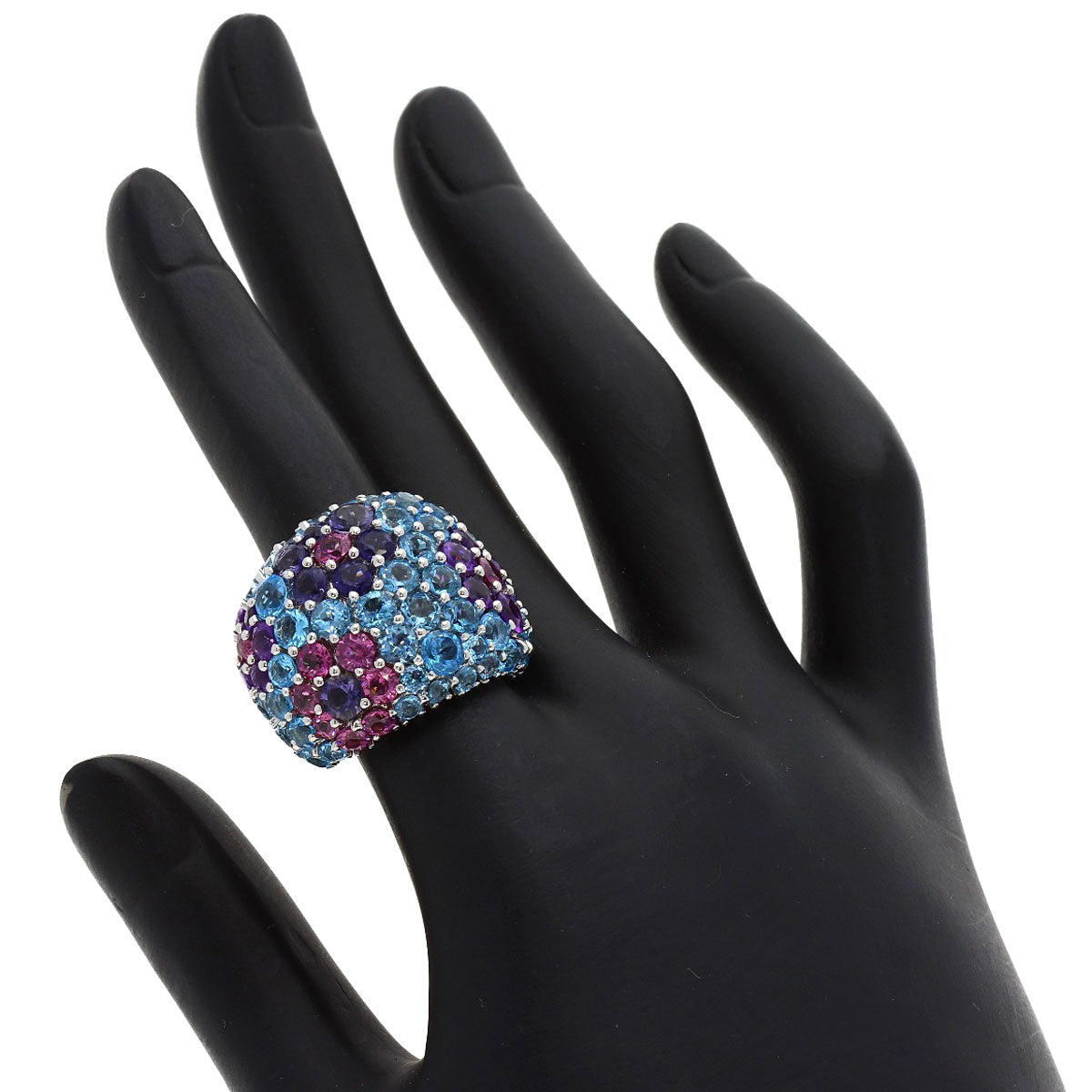Ponte Vecchio Flower Multicolor Stone Ring K18 White Gold Ladies [Used]