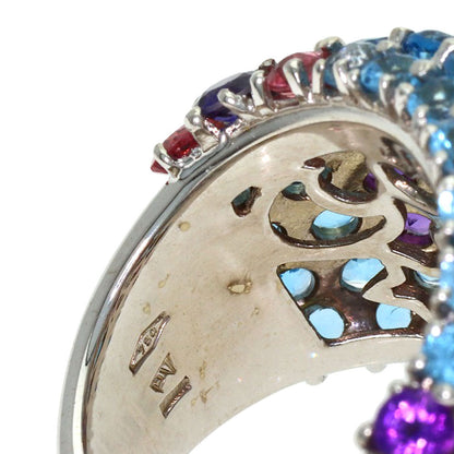Ponte Vecchio Flower Multicolor Stone Ring K18 White Gold Ladies [Used]