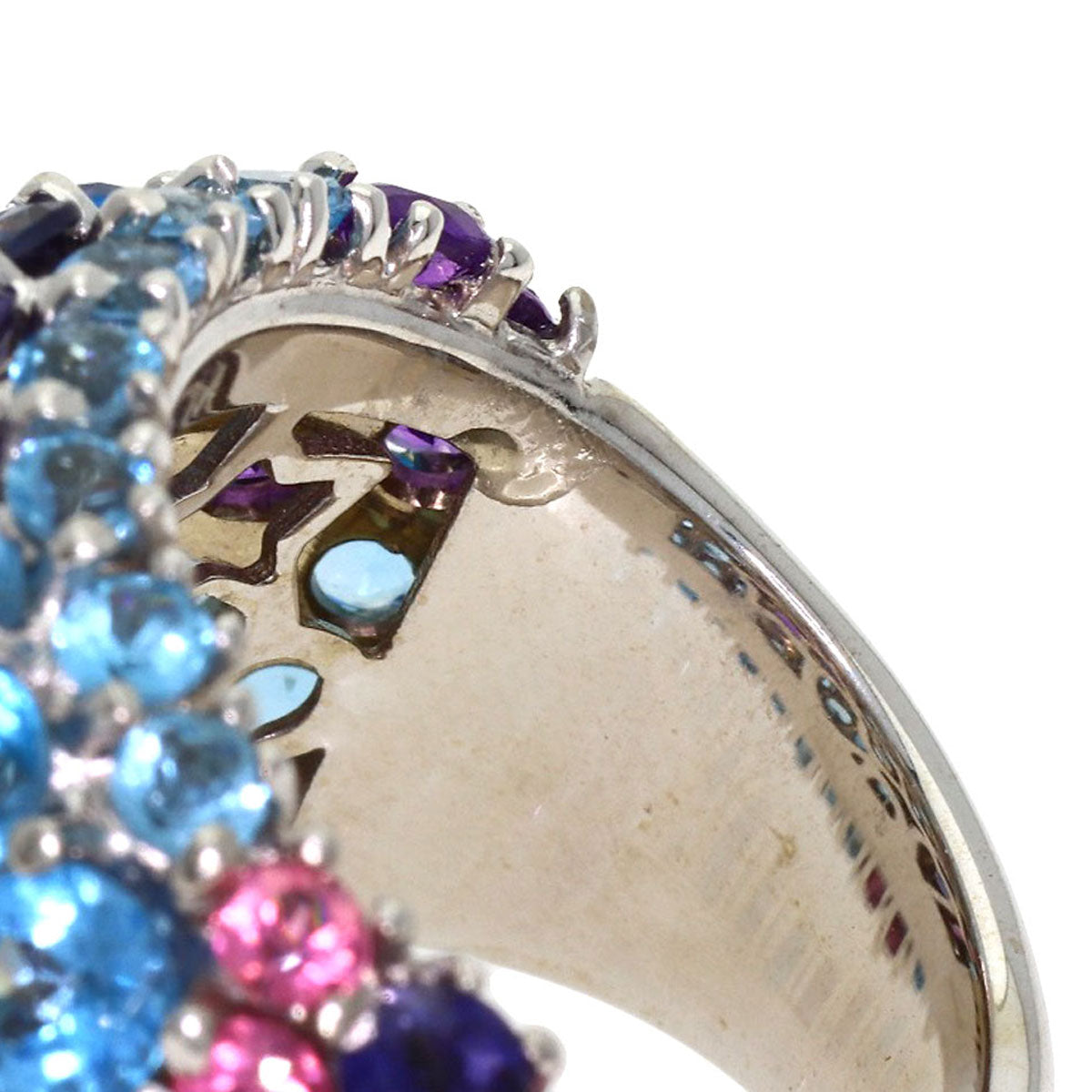 Ponte Vecchio Flower Multicolor Stone Ring K18 White Gold Ladies [Used]