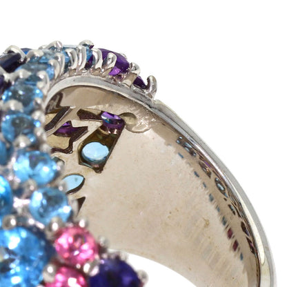 Ponte Vecchio Flower Multicolor Stone Ring K18 White Gold Ladies [Used]