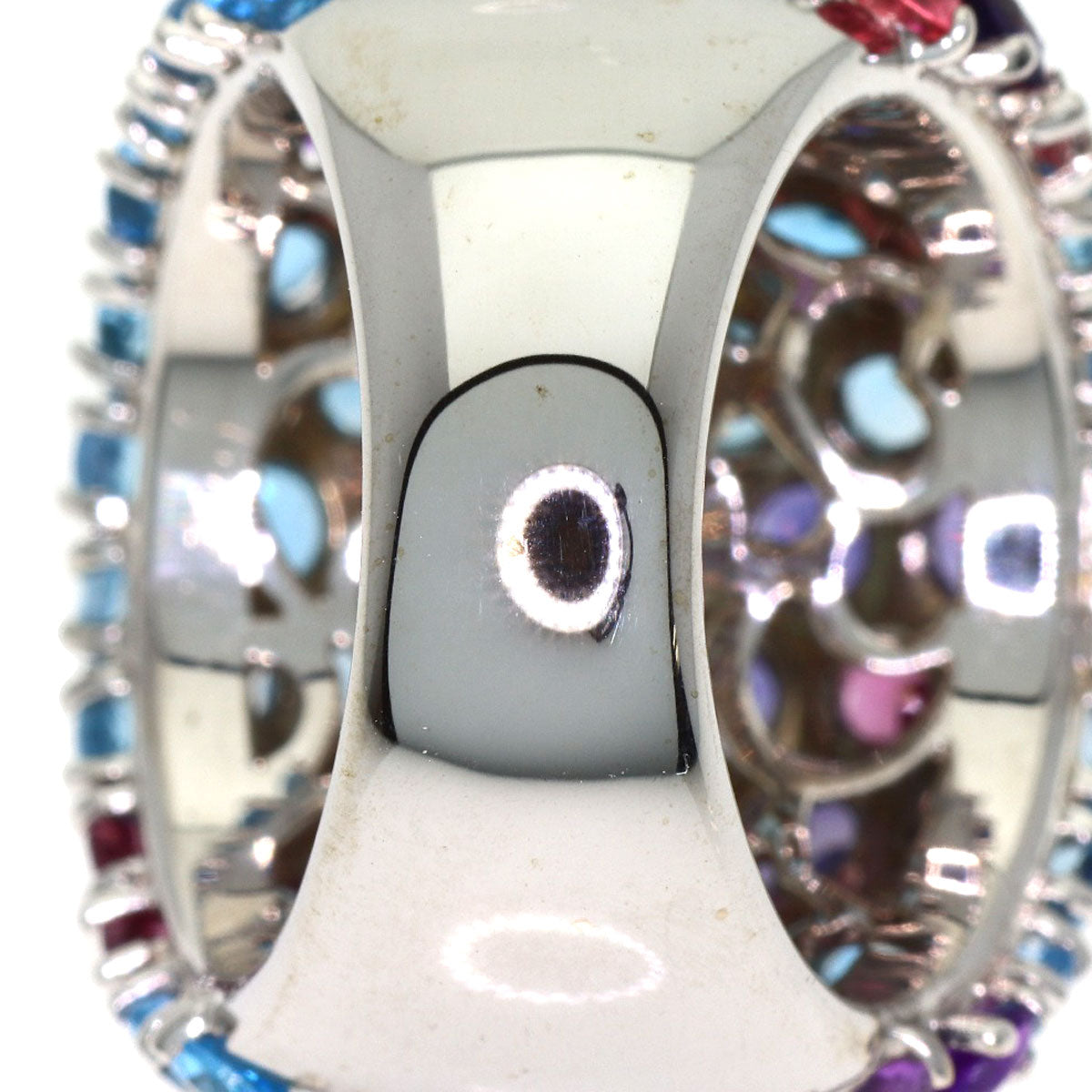 Ponte Vecchio Flower Multicolor Stone Ring K18 White Gold Ladies [Used]