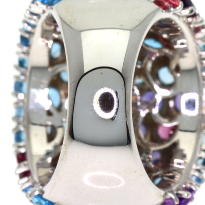 Ponte Vecchio Flower Multicolor Stone Ring K18 White Gold Ladies [Used]