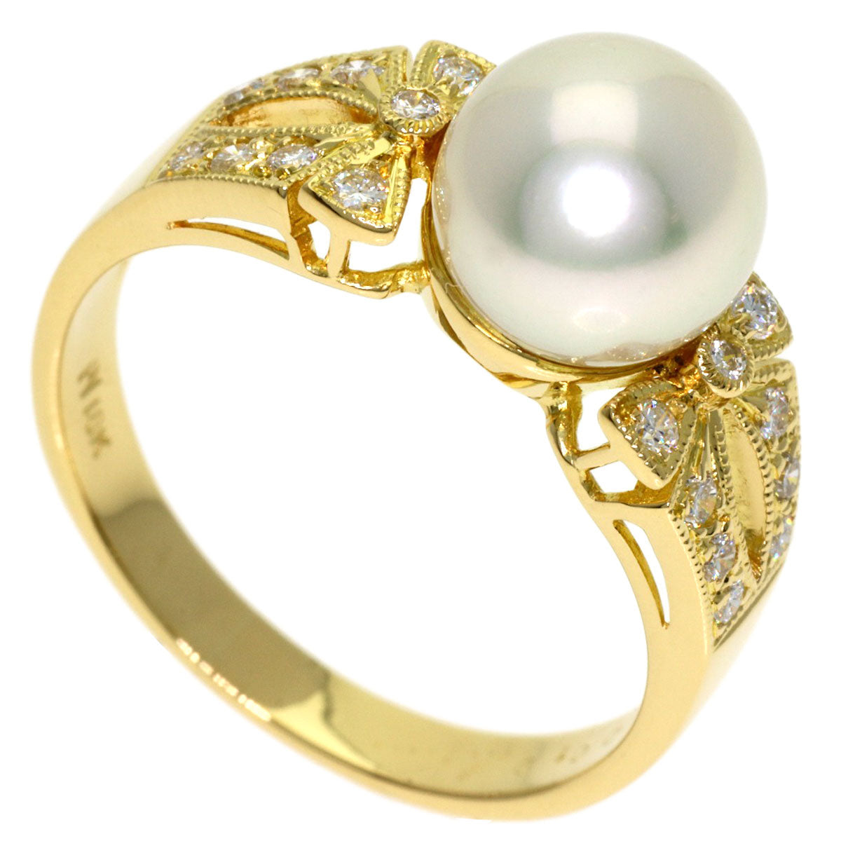 Ponte Vecchio Pearl Pearl Diamond Ring K18 Yellow Gold Ladies [Used]