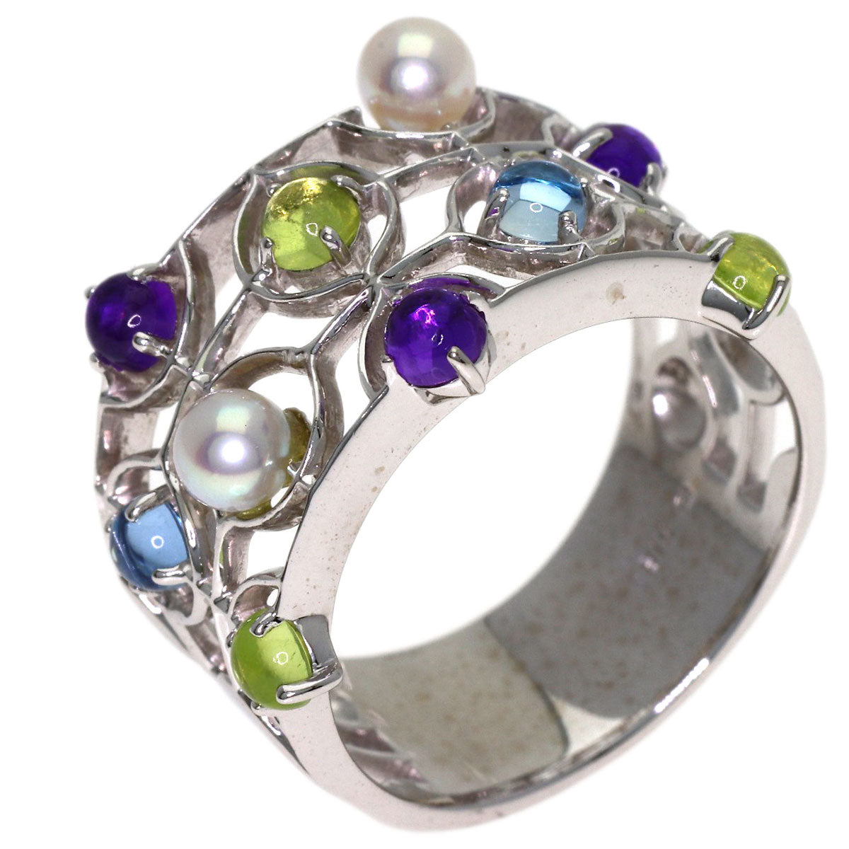 MIKIMOTO Pearl Pearl colored stones Ring K18 White Gold Ladies [Used]