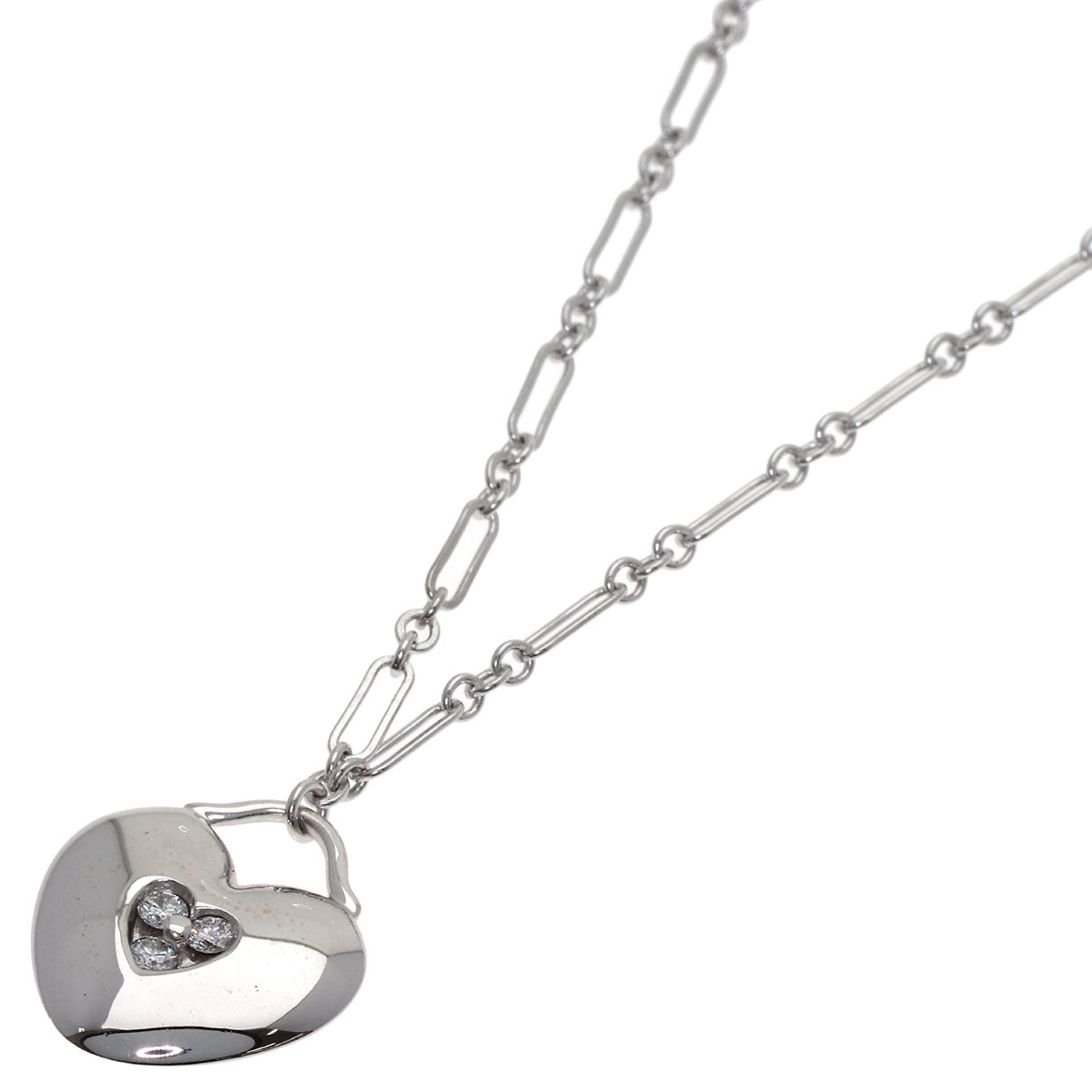 TIFFANY&Co. Heart 3P Diamond Necklace K18 White Gold Ladies [Used]