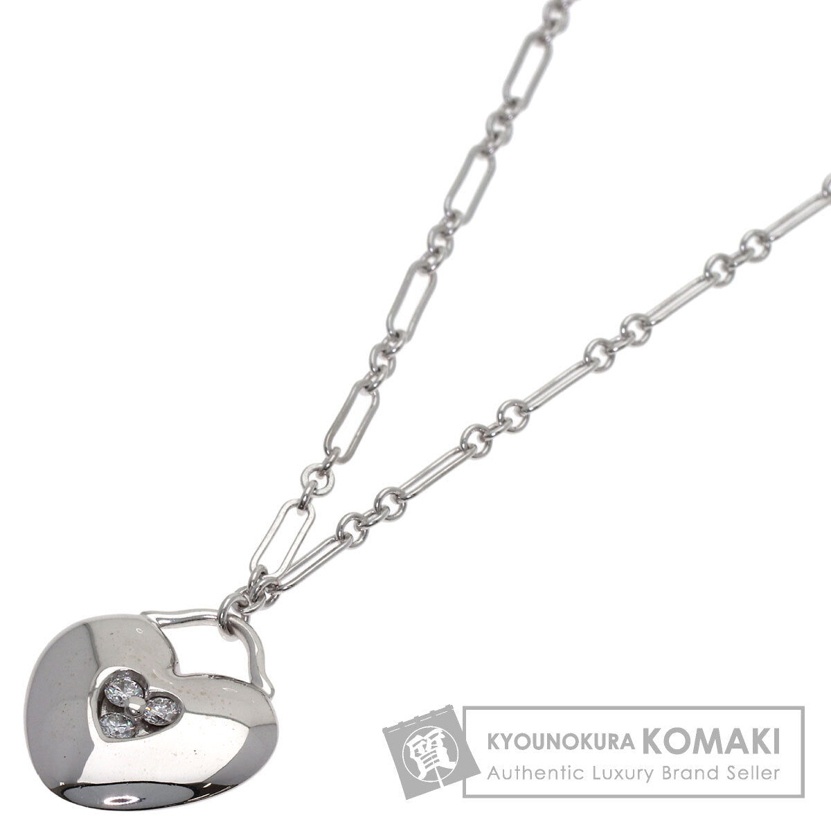 TIFFANY&Co. Heart 3P Diamond Necklace K18 White Gold Ladies [Used]