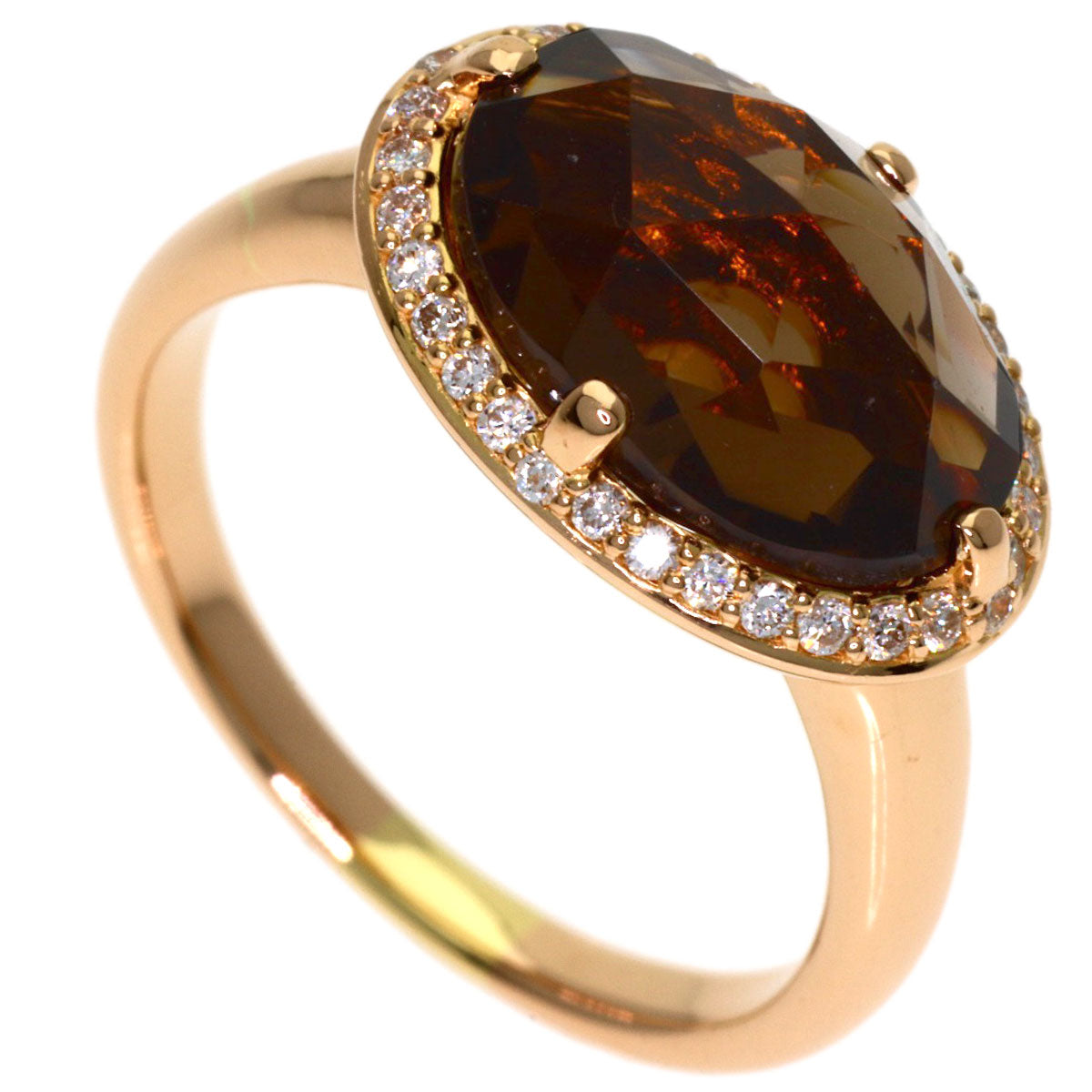 Ponte Vecchio Smoky Quartz Diamond Ring K18 Pink Gold Ladies [Used]