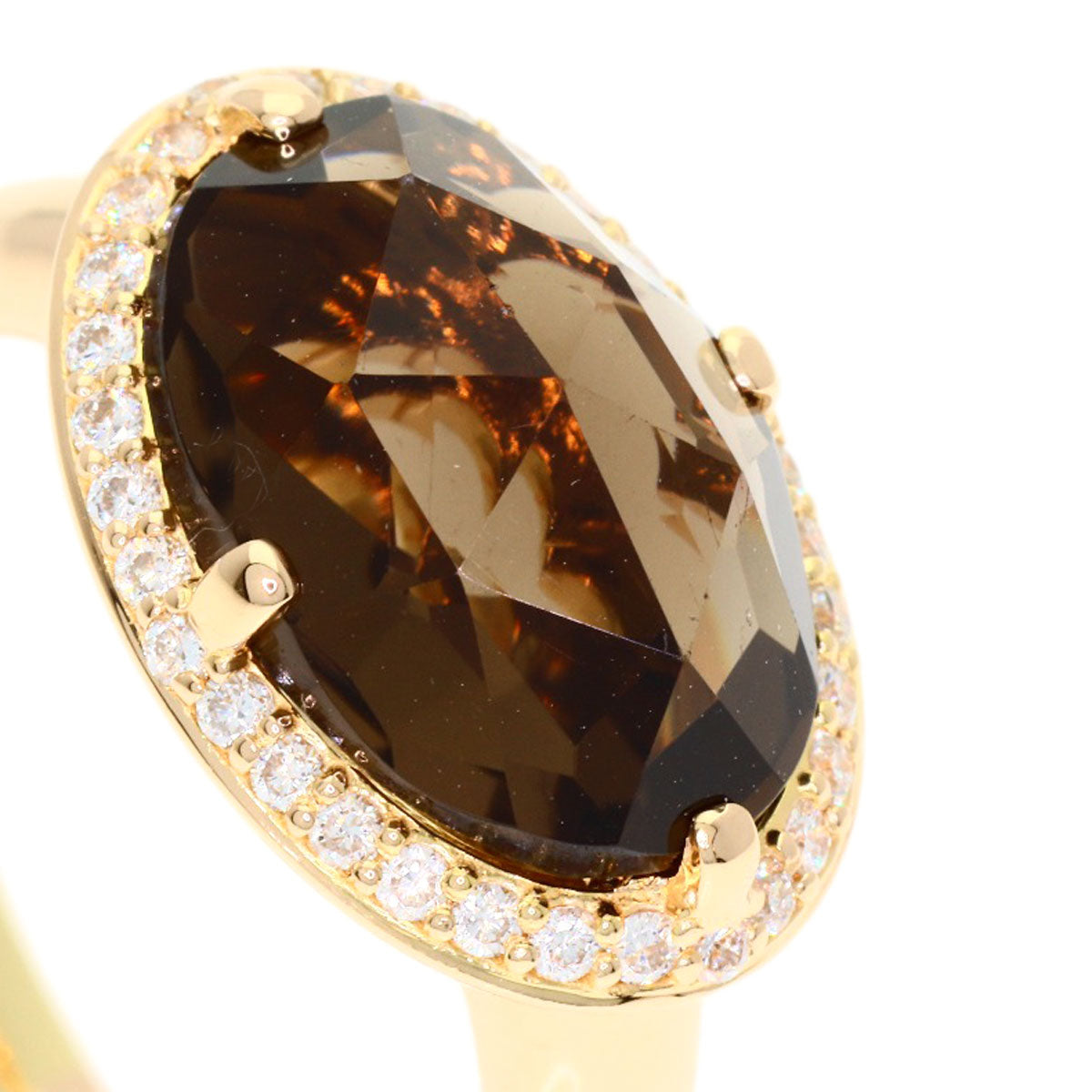 Ponte Vecchio Smoky Quartz Diamond Ring K18 Pink Gold Ladies [Used]