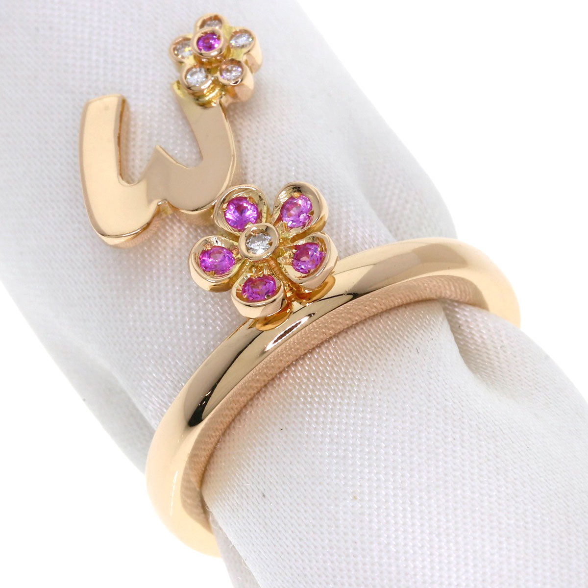 Ponte Vecchio Initial M Pink Sapphire Diamond Ring K18 Pink Gold Ladies [Used]