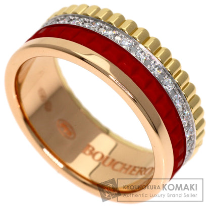 Boucheron Quatre Small Red Ceramic Diamond #47 Ring K18 Pink Gold Ladies [Used]