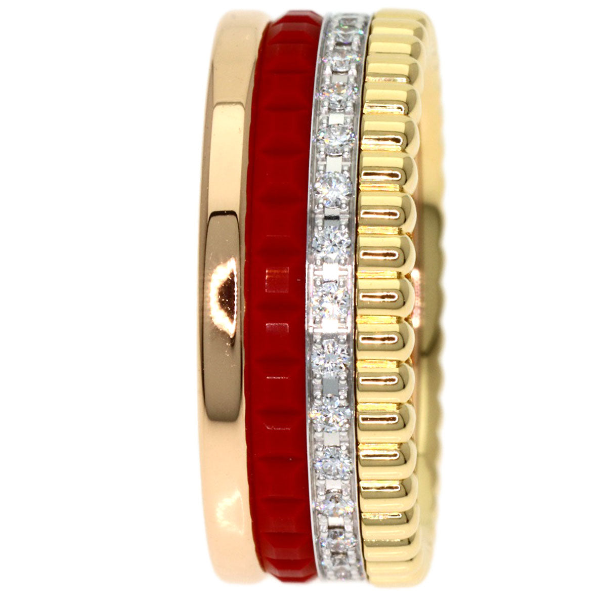 Boucheron Quatre Small Red Ceramic Diamond #47 Ring K18 Pink Gold Ladies [Used]
