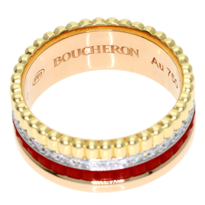 Boucheron Quatre Small Red Ceramic Diamond #47 Ring K18 Pink Gold Ladies [Used]