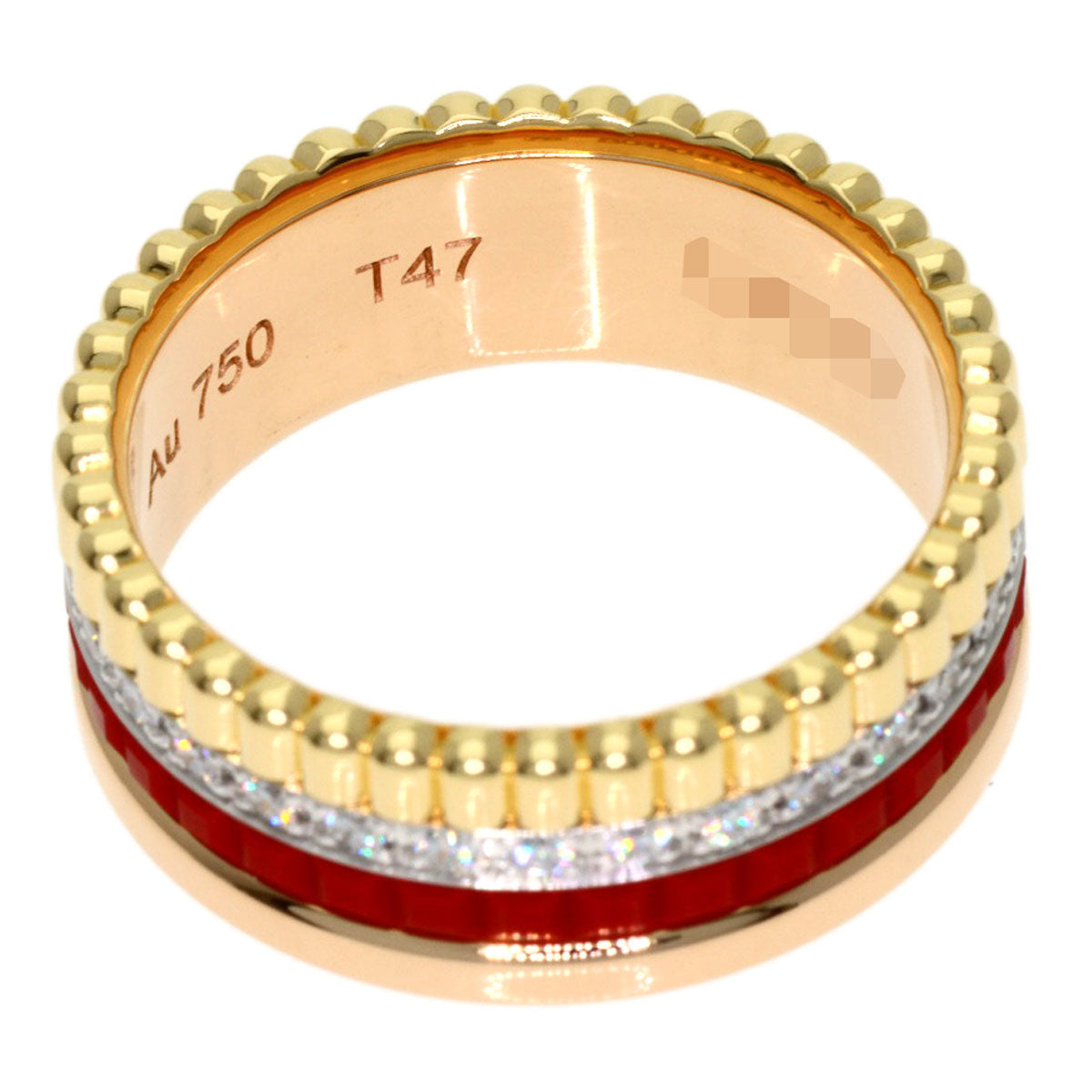 Boucheron Quatre Small Red Ceramic Diamond #47 Ring K18 Pink Gold Ladies [Used]