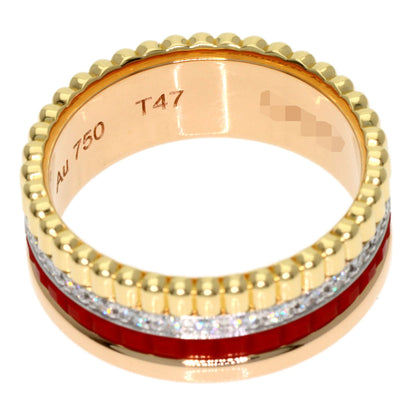 Boucheron Quatre Small Red Ceramic Diamond #47 Ring K18 Pink Gold Ladies [Used]