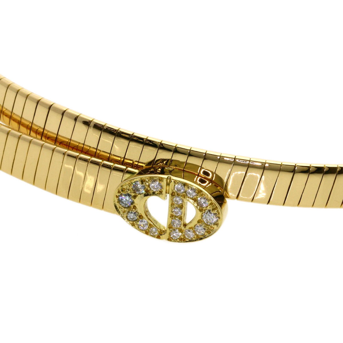 CHRISTIAN DIOR Double Logo Diamond Necklace K18 Yellow Gold Ladies [Used]