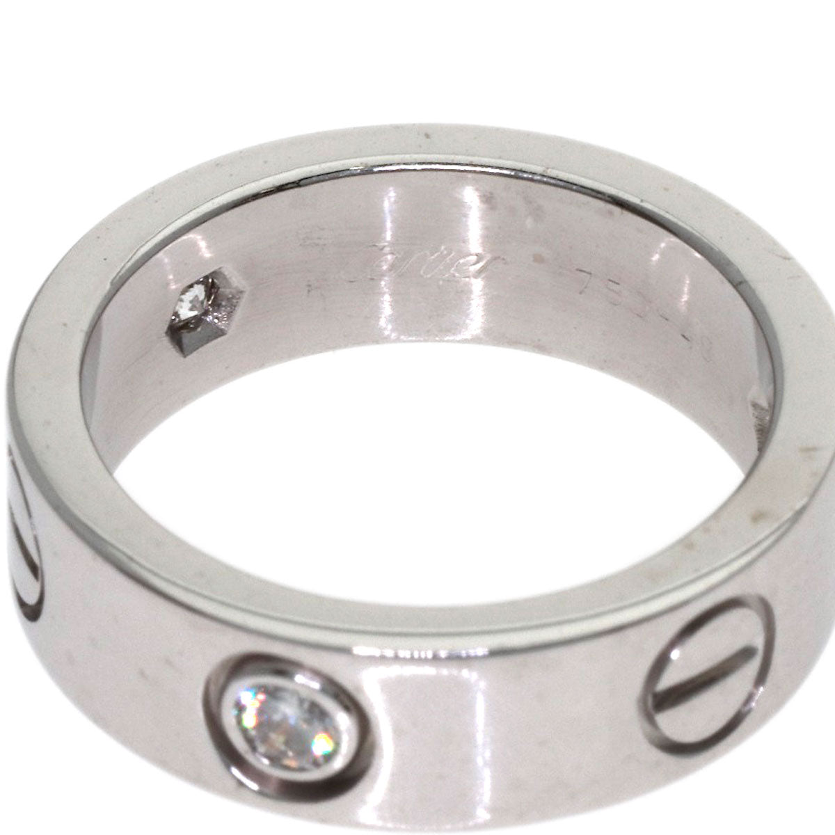 CARTIER love ring half diamond # 48 Ring K18 White Gold Ladies [Used]